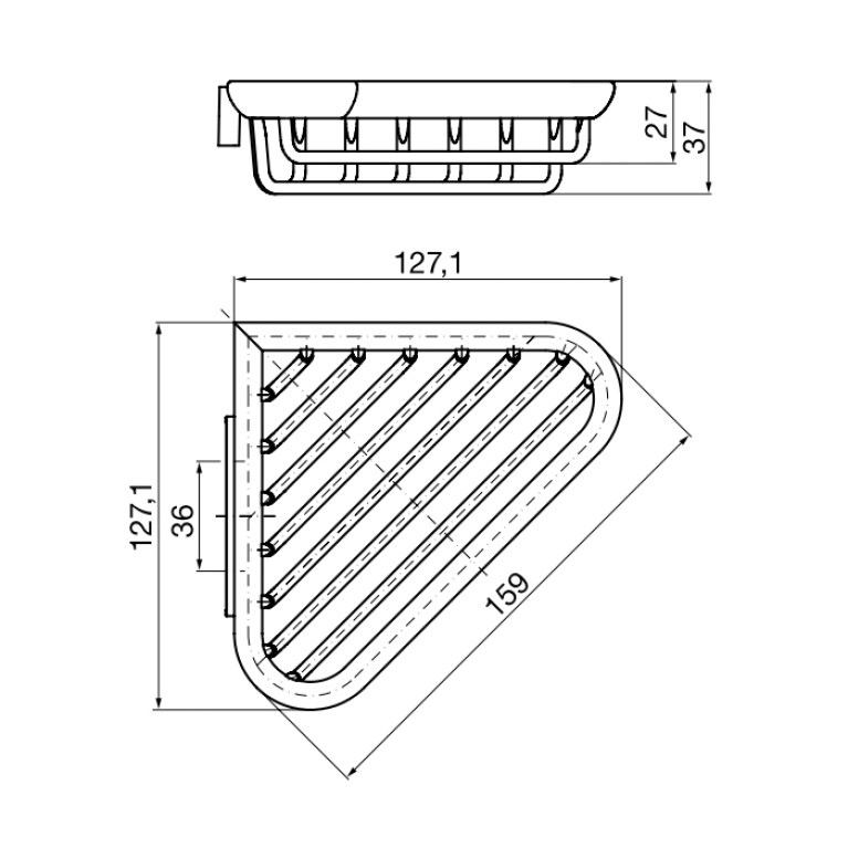 EMCO System2 Полочка-решетка угловая, съемная, 127.1x127.1x37мм, цвет хром