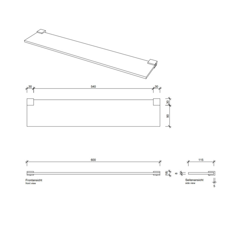 Decor Walther Corner GLA60 Полочка стеклянная 60x12см, цвет: хром