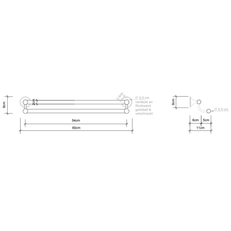 Decor Walther Classic HTD60 Полотенцедержатель двойной 60см, цвет: хром