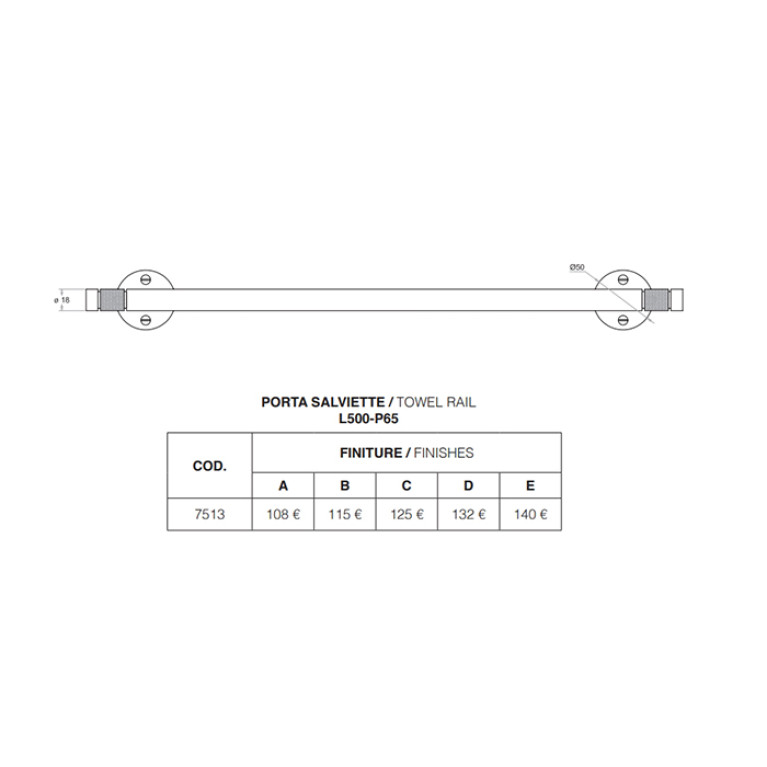 Bertocci Officina 01 Полотенцедержатель 50 см, цвет хром (акция из наличия)