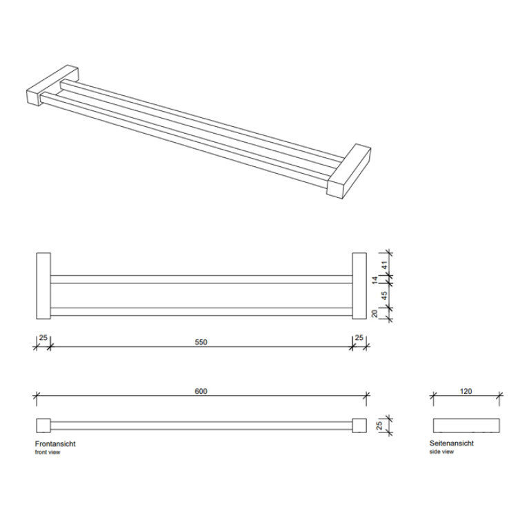 Decor Walther Corner HTD60 Полотенцедержатель 60см, двойной, цвет: золото