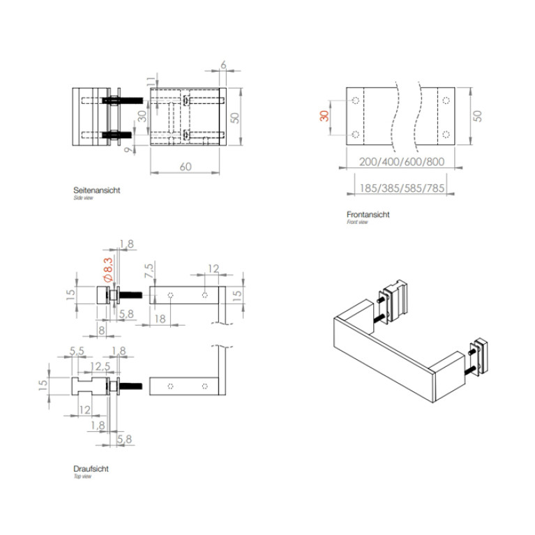 Decor Walther Brick DTG20 Ручка для душевых кабин 20см, цвет: хром
