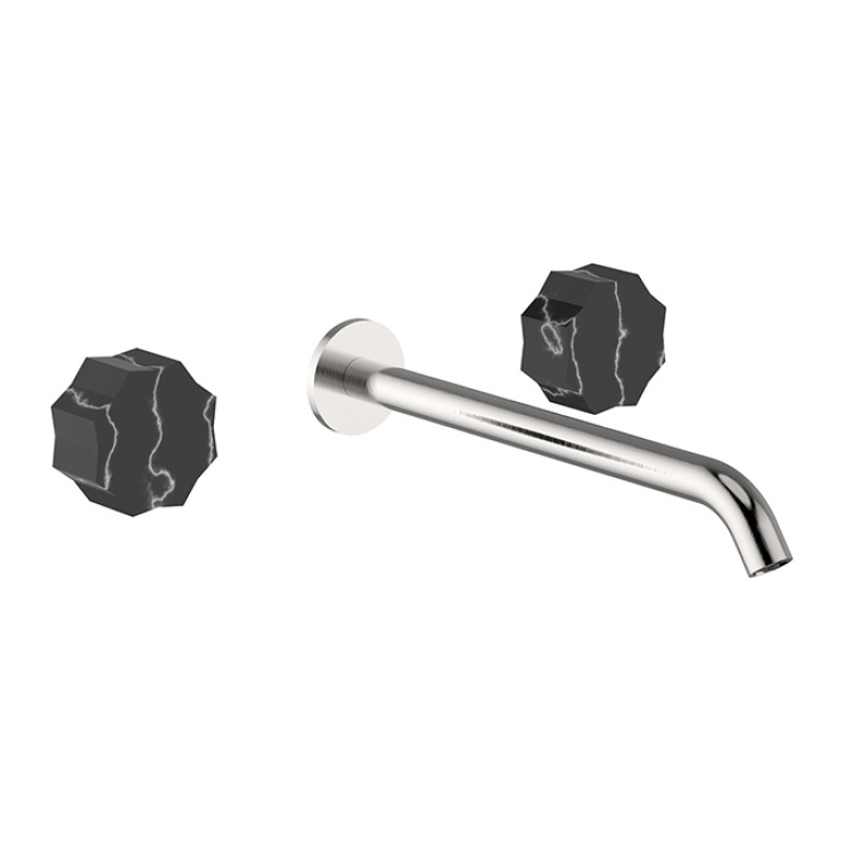 CISAL X32 Смеситель для раковины на 3 отв, цвет Brushed Stainless Steel ручки Marble Marquina
