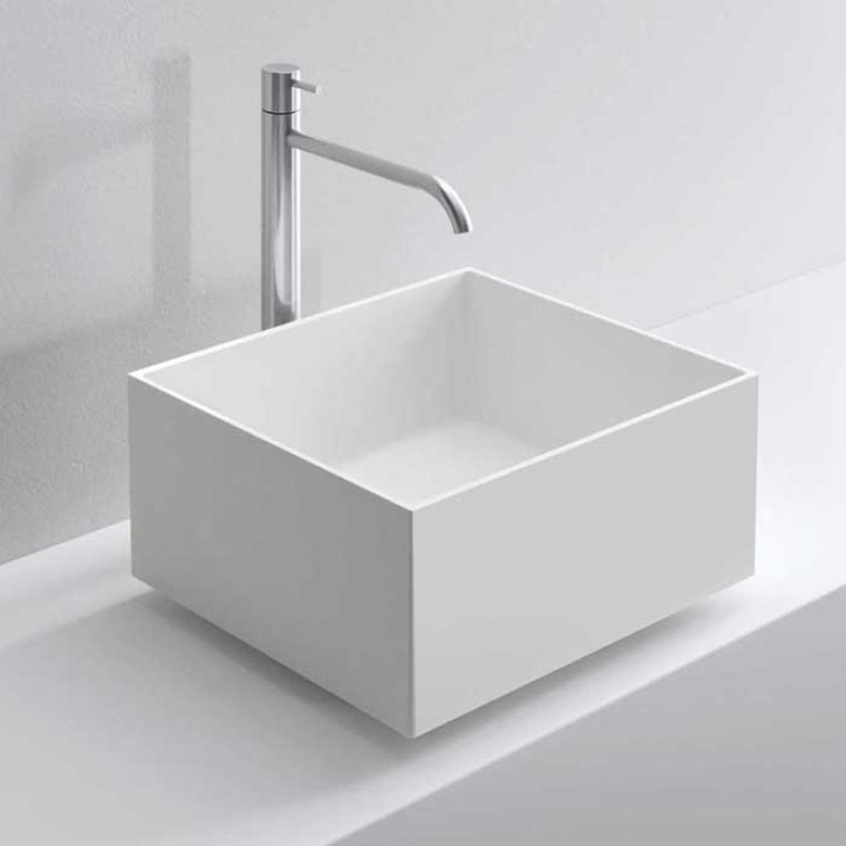 MILLDUE  Раковина  STEP 45_21 накладная из CRISTALPLANT ,63х38х21 см, без отв для смесителя, цвет белый матовый