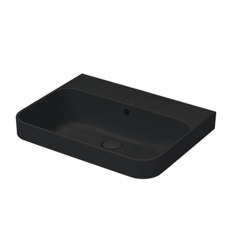 DURAVIT HAPPY D.2 PLUS Раковина на столешницу 600х460 мм., без отверстий для смесителя, с переливом, выпуск с керам. клапаном, цв антрацит матов