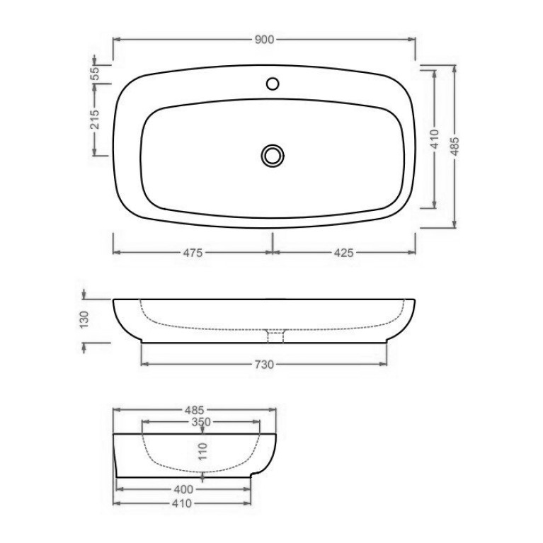 Artceram  Dial  Раковина настольная 90x48 см, 1 отверстие, цвет белый (Не производится)