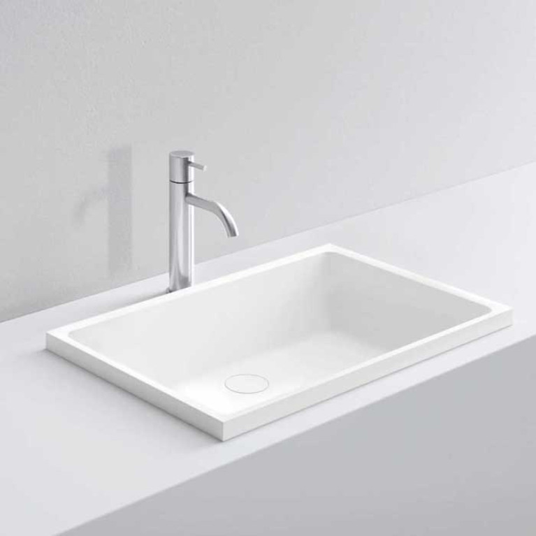MILLDUE  Раковина  SKA встраиваемая сверху  из CERAMILUX ,59х38х2,5 см, без отв для смесителя, цвет белый матовый