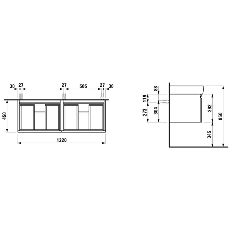 LAUFEN PRO S Раковина двойная  1300x480х115 мм , с 1 отв под смесит, цвет белый глянц (НЕ ПРОИЗВОДИТСЯ!)