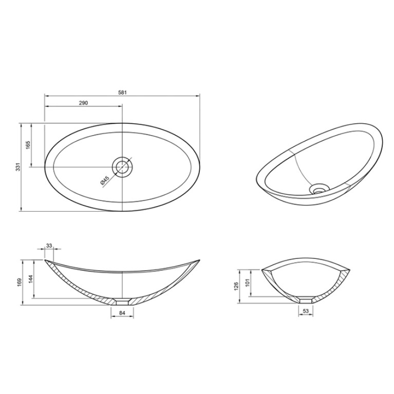Knief Charm Shape Раковина накладная из полимерного материала 581x331x169 мм, цвет Turmalin # 020