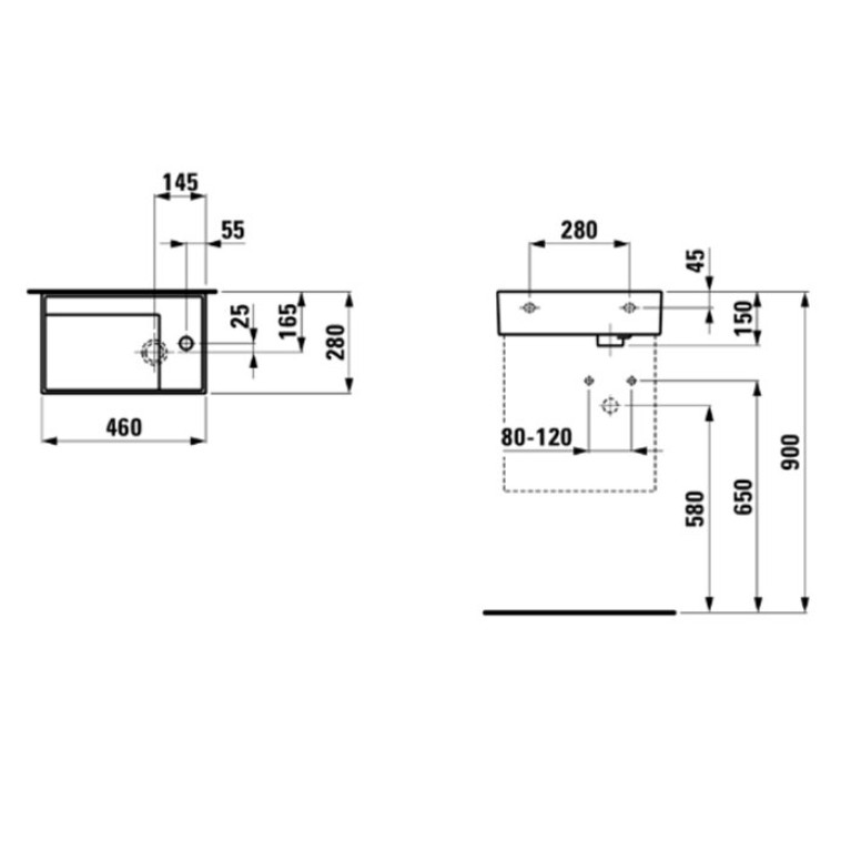 Laufen Kartell Раковина 460х280х120мм без перелива, с 1 отв. под смеситель, со скр сливом, с покр. LLC, цвет: белый