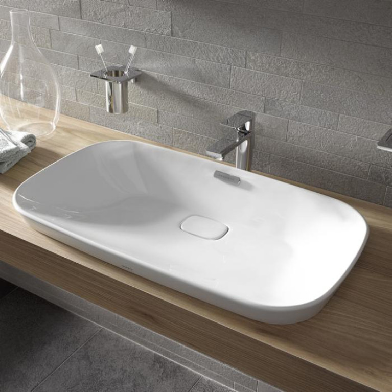 TOTO NEOREST Раковина 746x448x173(50) мм, полувстраиваемая, без отв. под смес, с перел, CeFiONtect, c керамической декоративной накладкой,цвет: белый