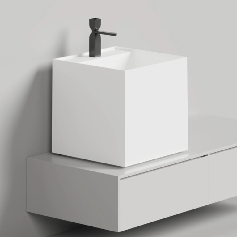 Salini ARMONIA SQUARE  TOP 03  Раковина накладная  450х450х450мм, с 1 отв. под смес, без донного клапана, мат-л: S-Stone, матовый, белый.