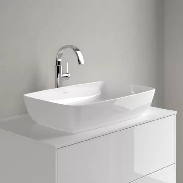 VilleroyBoch Artis Раковина накладная 580*385*125h, без отв. под смеситель, без перелива, TitanCeram, цвет альпийский белый