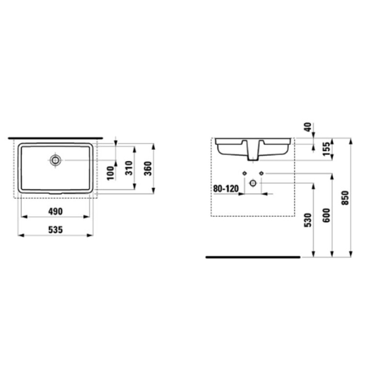 Laufen Living City Раковина 490x310x155 мм без отв. под смеситель, встраив снизу, глазурь 2 стороны, цвет: белый