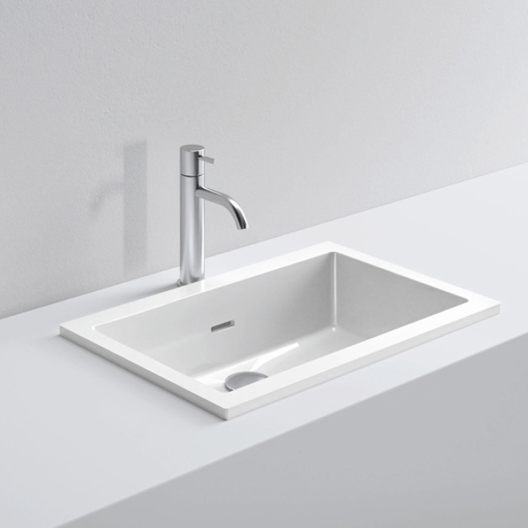 MILLDUE  Раковина  NET 54.37, встраиваемая сверху,  из CERAMILUX ,57х37х0,8 см, без отв для смесителя, цвет белый матовый