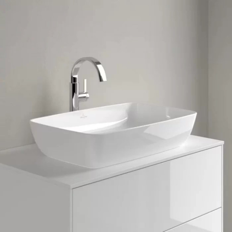 VilleroyBoch Artis Раковина накладная 580*385*125h, без отв. под смеситель, без перелива, TitanCeram, цвет альпийский белый