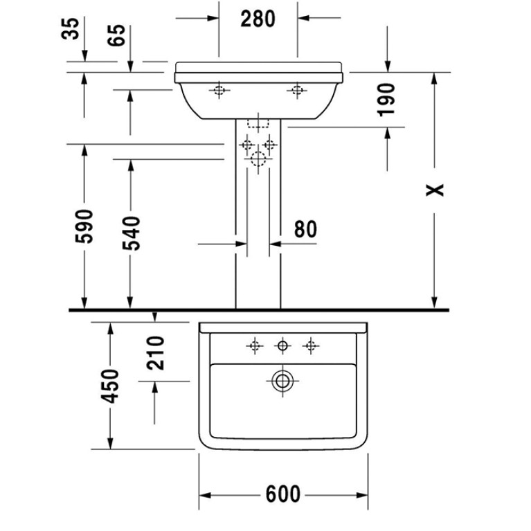 Duravit  Starck 3 Раковина подвесная 600х450 мм с 1 отв под смеситель, с переливом, цвет белый (Спец.цена из наличия)