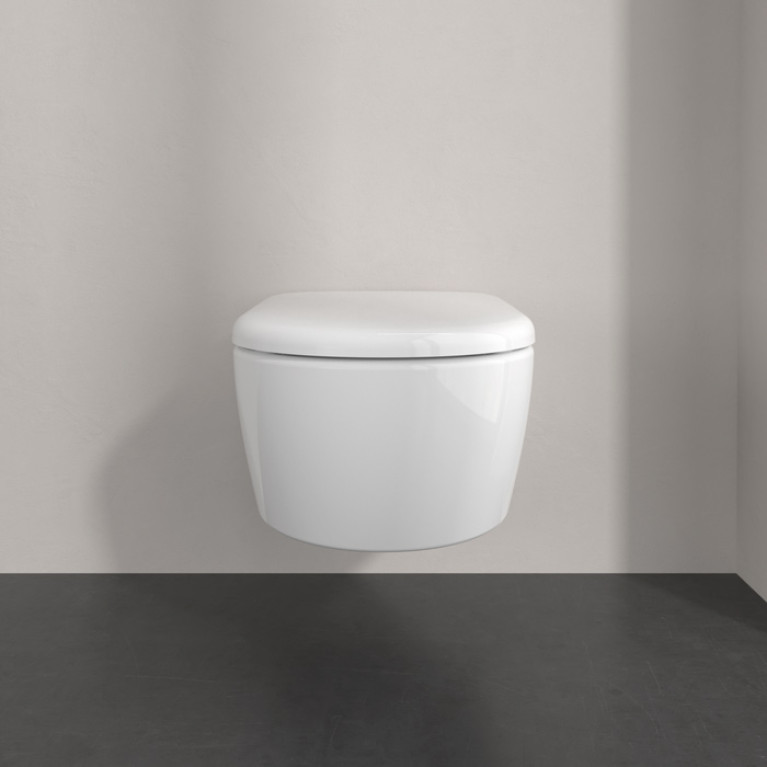 VilleroyBoch Skyla Унитаз подвесной 370*530*315, округлый, безободковый, смыв Tornado, в комплекте сиденье SoftClosing, цвет альпийский белый