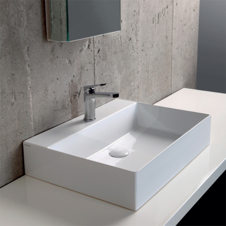 AZZURRA ELEGANCE Squared раковина подвесная/накладная  60х45см с 1 отв. под смесит, задняя стенка без глазури, цвет белый (цена по акции со склада!)