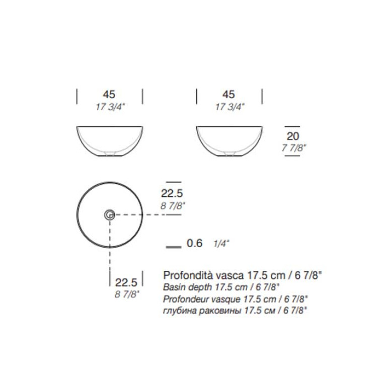 MILLDUE  Раковина чаша  BOWL 45  из CRISTALPLANT ,45х20 см, без отв для смесителя, цвет белый матовый