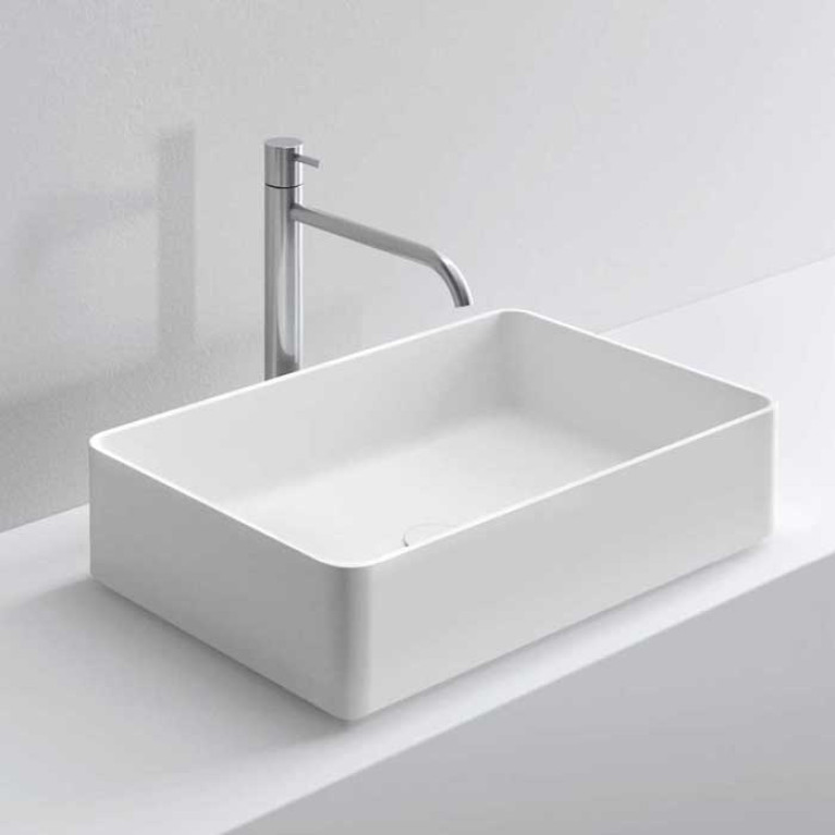 MILLDUE  Раковина  BASIC R58 накладная из CERAMILUX ,58х37х13 см, без отв для смесителя, цвет белый матовый