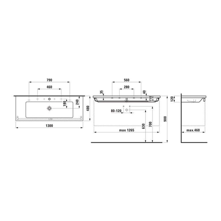 Laufen Living City Раковина-столешница Living square 130х48 см, отв по центру, цвет белый (ВРЕМЕННО не поставляем!)