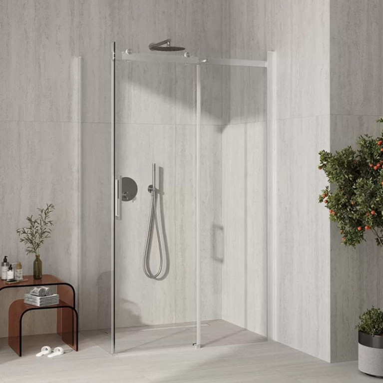 KERAMA MARAZZI Душевая дверь CRISTALLO, раздвижная с функцией soft close, 140х210, брашированный никель, уп-ка 1/2