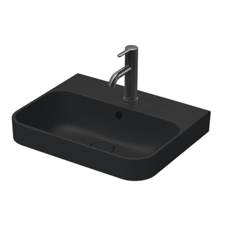 Duravit Happy D.2 Plus Раковина 500х400мм с переливом,  1 отв под смес, с креплением,  выпуск с керам. покрытием, покр WonderGliss, цвет Anthracite ma