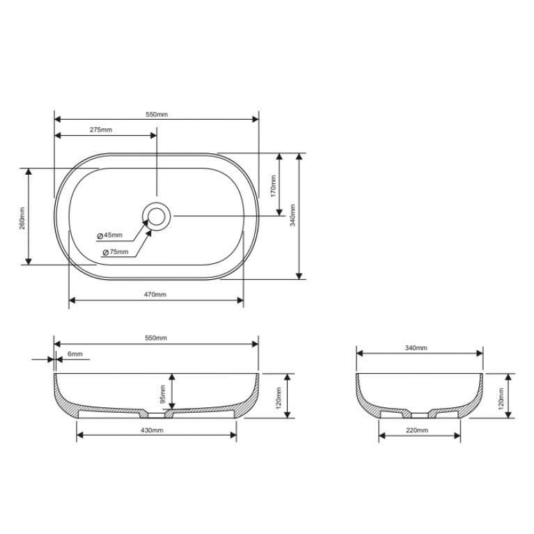 DEA DESIGN Раковина настольная 550х340хh120 мм, цвет белый матовый