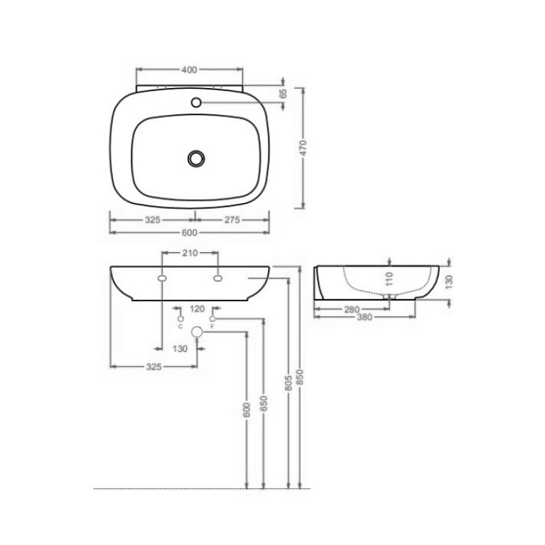 Artceram  Dial  Раковина подвесная/настольная 60x47 см, 1 отверстие, цвет белый (Не производится)