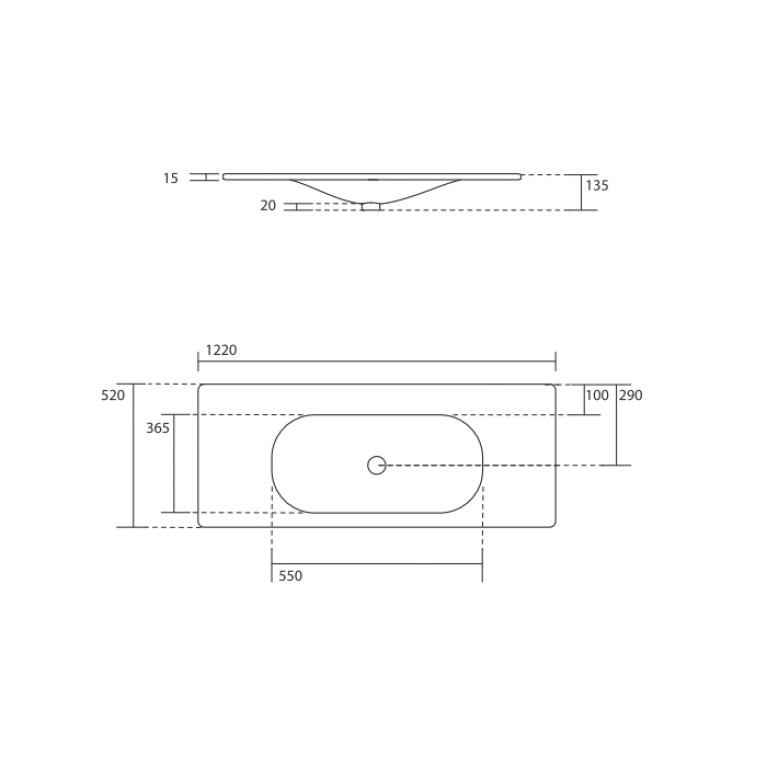 KERASAN SHAPE Раковина 1220х520 мм., встраиваемая, с 1 отверстием для смесителя, цвет черный матовый