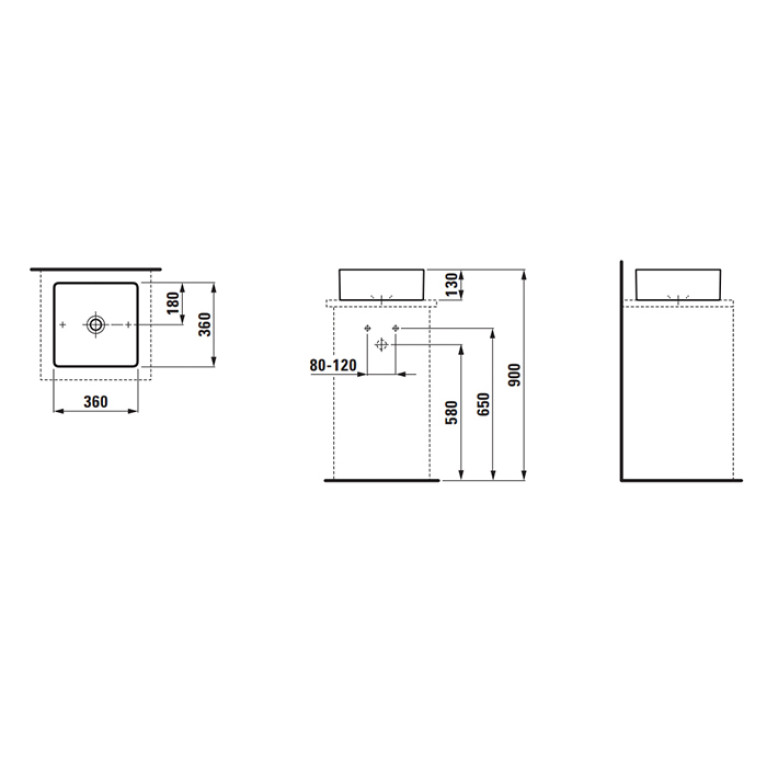 LAUFEN LIVING SQUARE Раковина квадратная 360х360х130 мм без отв. под смеситель,без перелива, цвет: белый