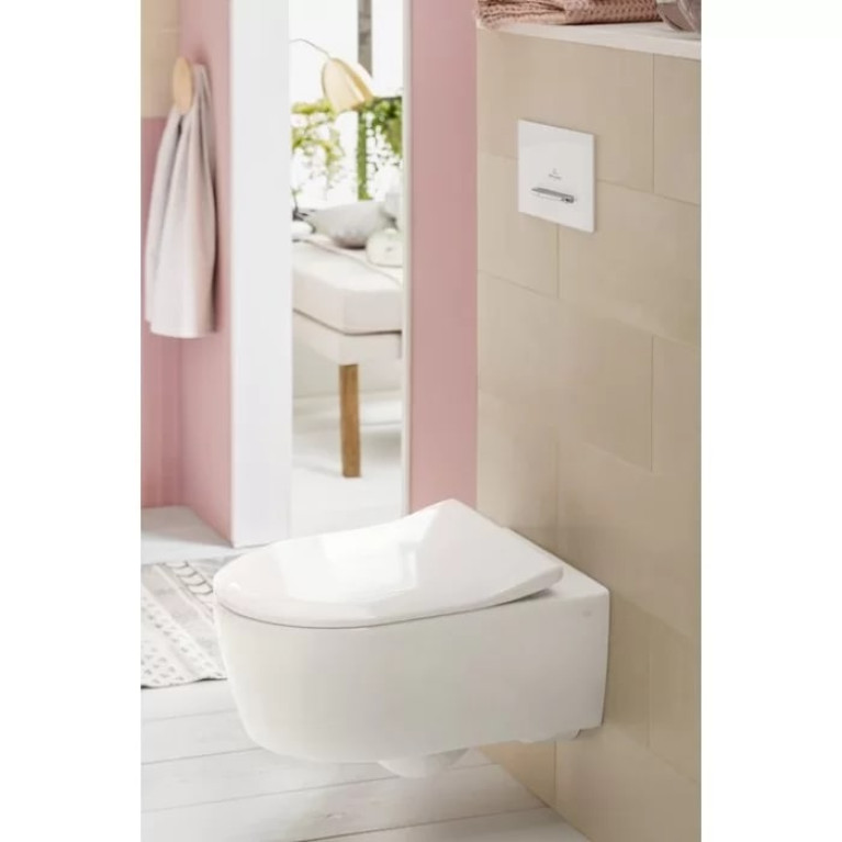 VilleroyBoch Avento&nbsp;Унитаз подвесной 370*530*310, безободковый, в комплекте сиденье SlimSeat с микролифтом, цвет альпийский белый