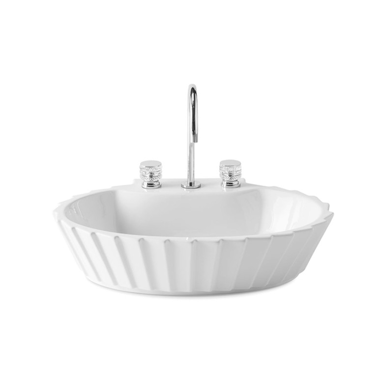OASIS PLISSE Раковина 655х455х160 мм., для установки на столешницу, с 3 отверстиями для смесителя, в комплекте с незапираемым донным клап, цвет белый