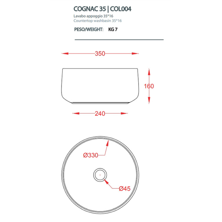 ARTCERAM COGNAC Раковина настольная &Oslash; 35 см, цвет матовый черный, Saniglaze