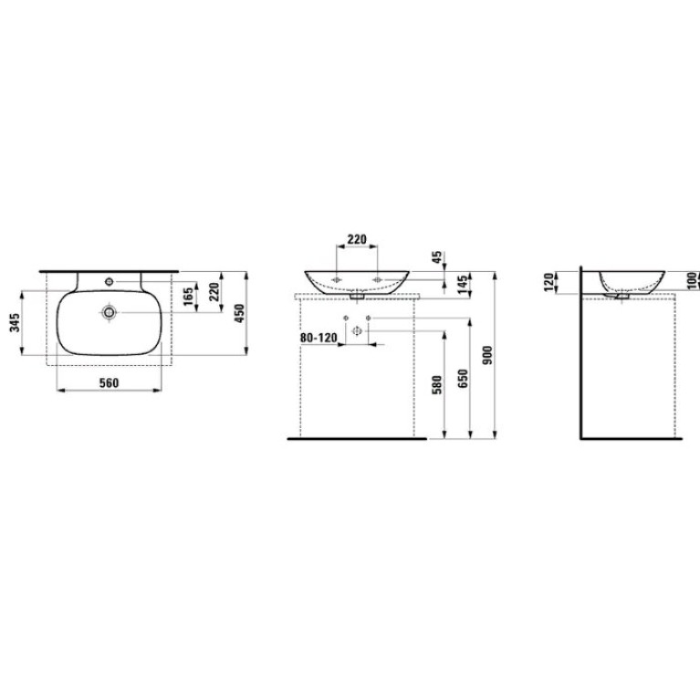 Laufen INO Раковина 560х450х120мм с 1 отв. под смеситель, с покр. LLC, цвет: белый