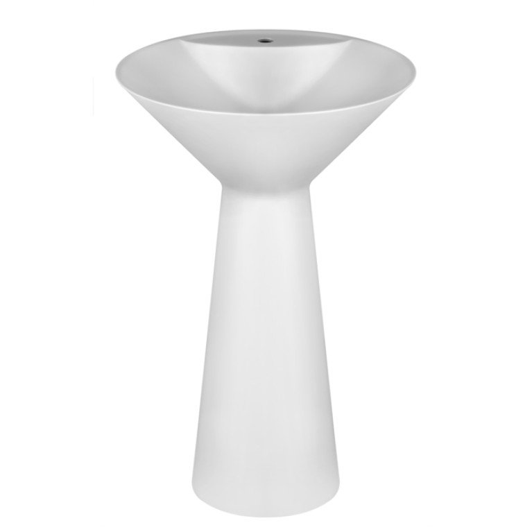 Gessi Cono Раковина напольная из Cristalplant d 46 H 900 мм,без перелива, с 1 отв. под смес, слив в стену, с сифоном и донным клап, цвет матовый белый