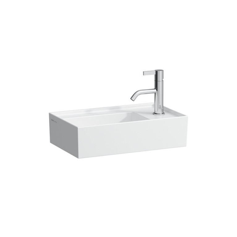 Laufen Kartell Раковина 460х280х120мм без перелива, с 1 отв. под смеситель, полочка справа, со скр сливом, цвет: белый