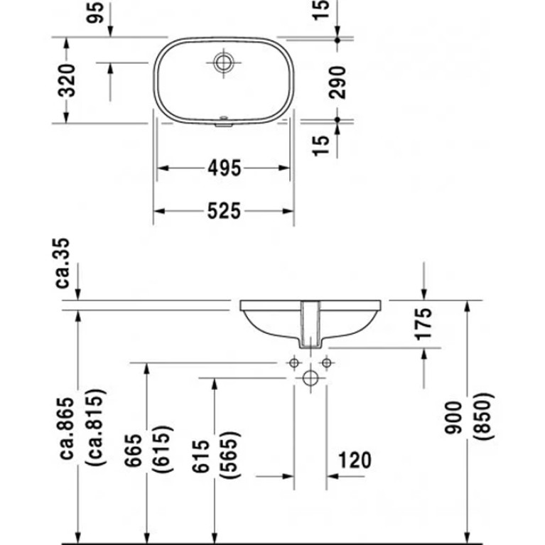 Duravit D-Code Раковина врезная снизу 525х320хh175 мм, с переливом, без отв под смеситель, вкл крепление,  цвет: белый (Спец.цена из наличия)