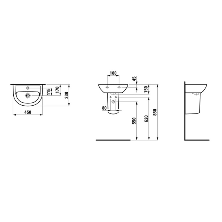 Laufen Pro B мини-раковина 450x330x150 мм, отверстие для смесителя по центру, белый (ЗАКАЗ по запросу!)