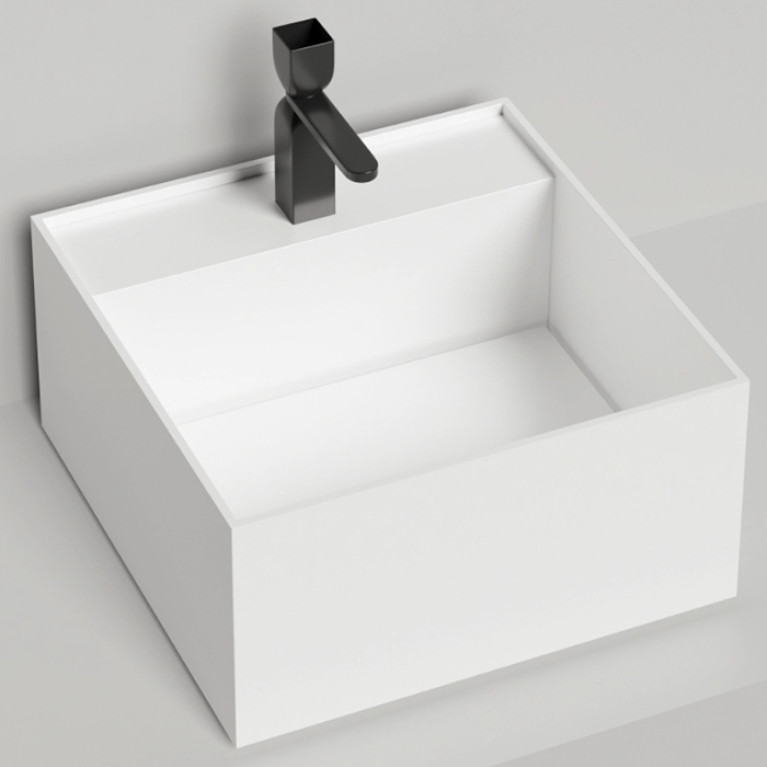 Salini ARMONIA SQUARE  TOP 02  Раковина накладная  450х450х250мм, с 1 отв. под смес, без донного клапана, мат-л: S-Stone, матовый, белый.