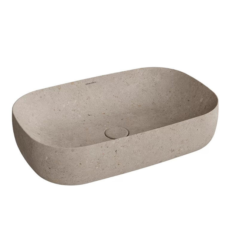 Kerama Marazzi Раковина MAGICA накладная 64,5*41*14,5см, без отв. под смеситель, с донным клапаном, без перелива, бежевый камень