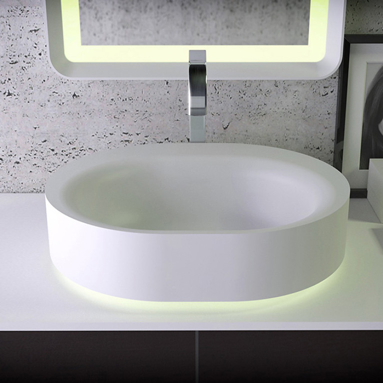 KNIEF Moon раковина накладная  55х45хh16 см, без отв под смеситель,мс LED подсветкой, цвет белый матовый