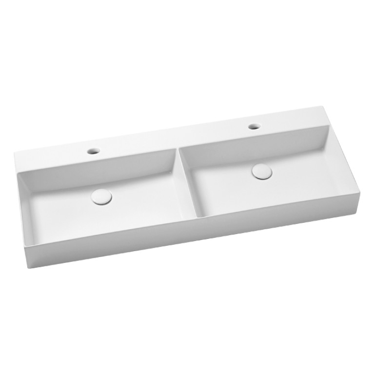 AZZURRA ELEGANCE Squared Двойная раковина подвесная/накладная 122х45см с 2отв. под смеситель , цвет белый