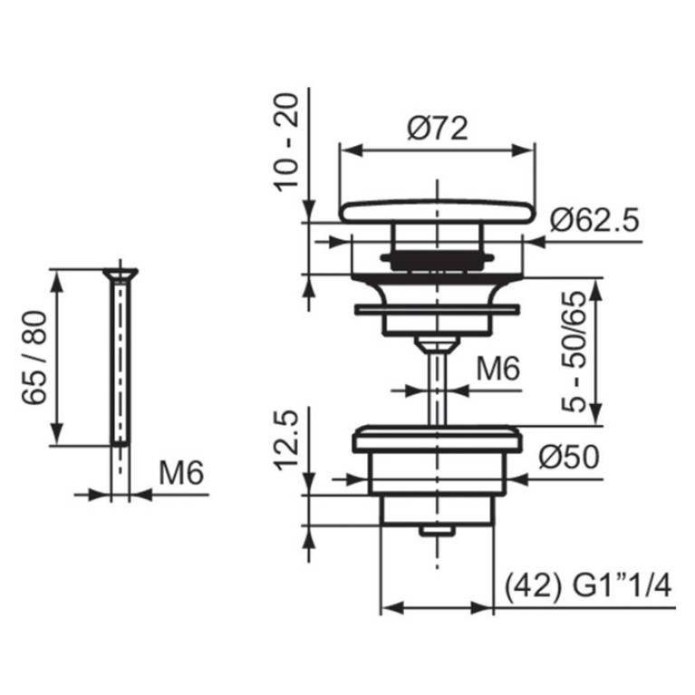 Ideal Standard Донный клапан Click-Clack, нажимной, крышка керамика, цвет: белый глянец