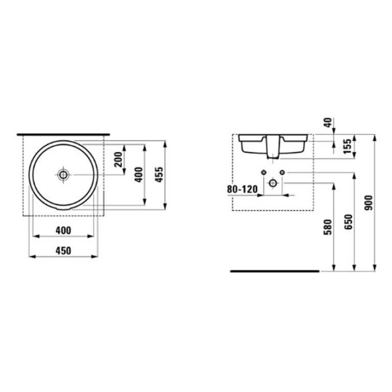 Laufen Living City Раковина 400x335x170 мм без отв. под смеситель, встраив. снизу, глазурь 2 стор, цвет: белый