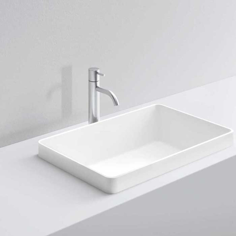 MILLDUE  Раковина  BASIC R58 встраиваемая сверху из CERAMILUX ,58х37х4,5 см, без отв для смесителя, цвет белый матовый
