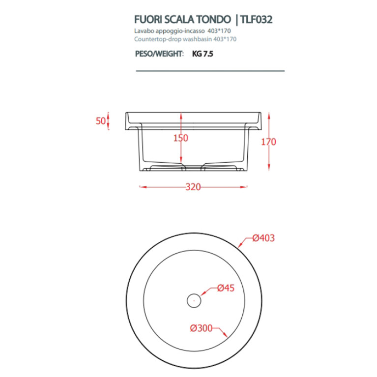 Artceram FUORI SCALA Раковина встраиваемая, d40см, без отв под смеситель, без перелива, цвет: белый
