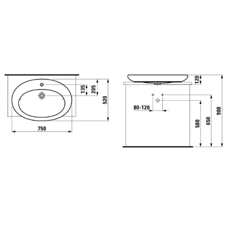 Laufen Alessi One Раковина полувстр 750х520х90мм с 1 отв., с покр. LLC, цвет: белый (последнюю со Склада продаем с базой 4.2403.3.097.630!)