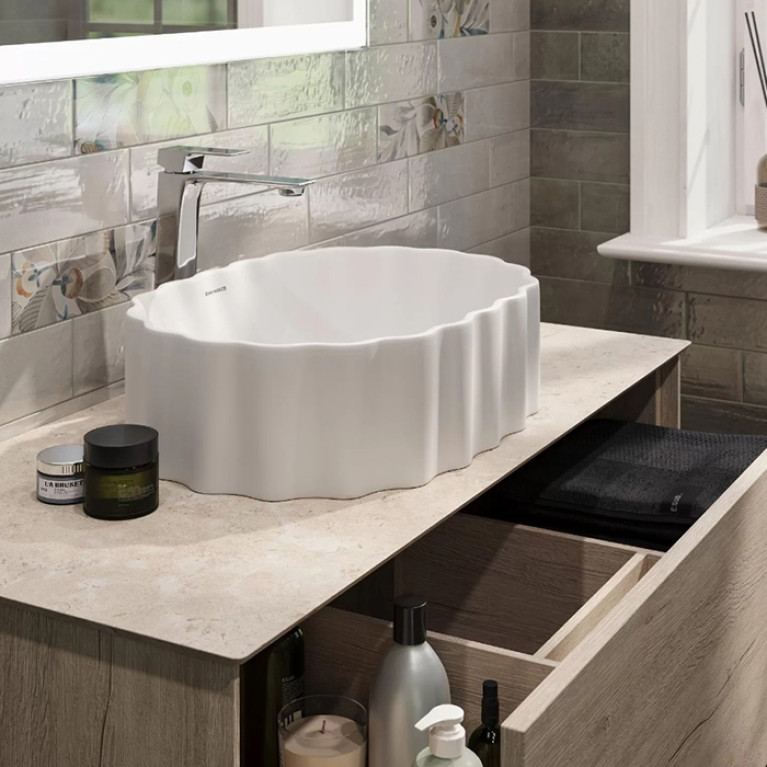 Kerama Marazzi Раковина ARTBASIN Conchiglia накладная 50*36,6*18см, без отв. под смеситель, без перелива, цвет белая глянцевая